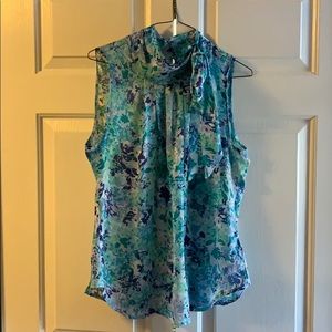 Blue multicolored high neck top